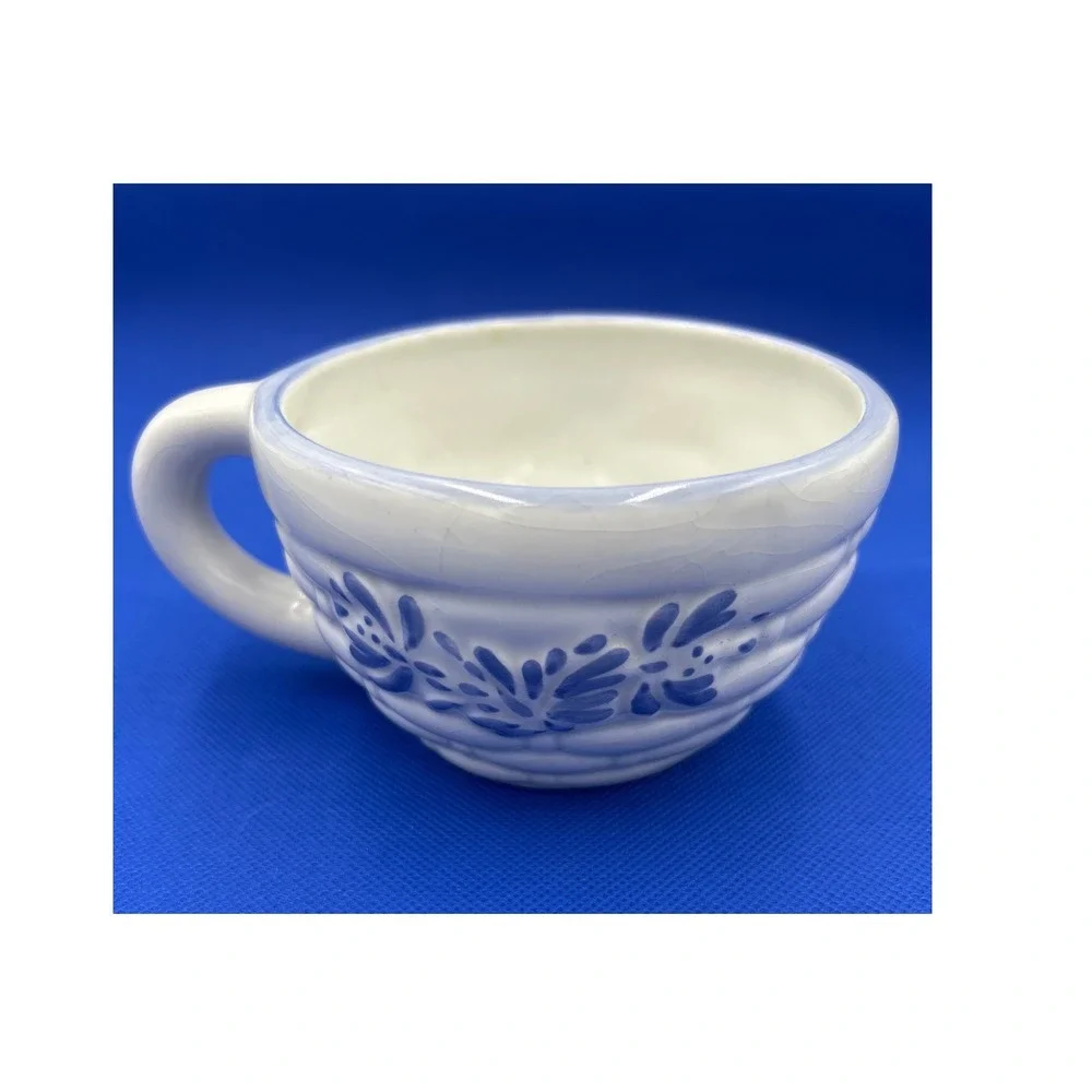 RARE Pfaltzgraff Basketweave Blue Floral Stoneware Cup Mug Vintage USA‎